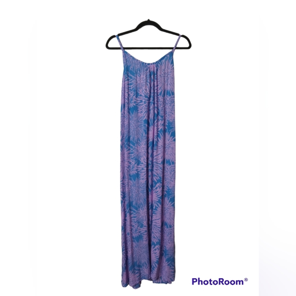 Secret Beach Long Purple Tank Dress With Periwinkle Blue Floral Print